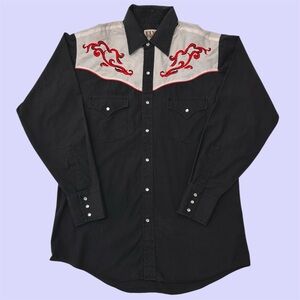Vintage Ely Cattleman Western Rodeo Pearl Snap Embroidered Button Down Medium
